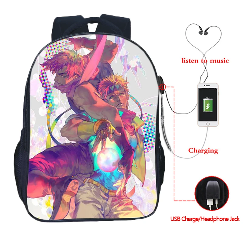 7 JoJo No Kimyou Na Bouken JoJo's Необычные Приключения Jotaro USB Chargingbackpack для мужчин женщин мальчиков девочек рюкзаки школьные сумки - Цвет: 7