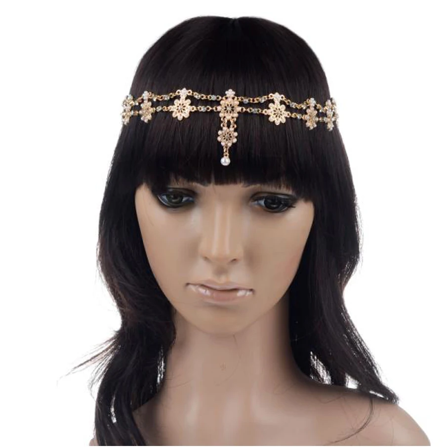 Женская повязка на голову 1 шт. модная с кристаллами и цветами|forehead headbands|chain