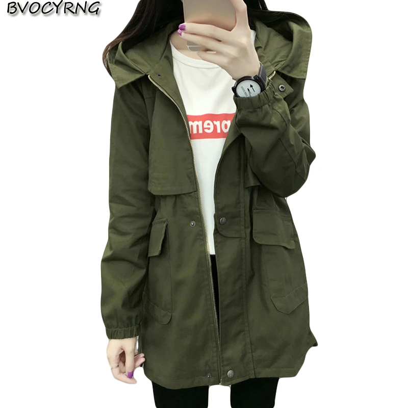 

2017 High Quality Women's Coat Spring Autum Female Windproof Thin Long Big Yards Hooded Coat New Designs Women Dust Coat AO156