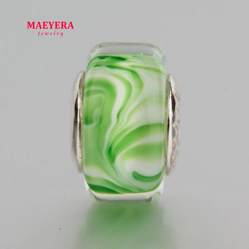 MAEYERA ювелирные изделия настоящее S925 ядро лампворк бусины зеленый муранский