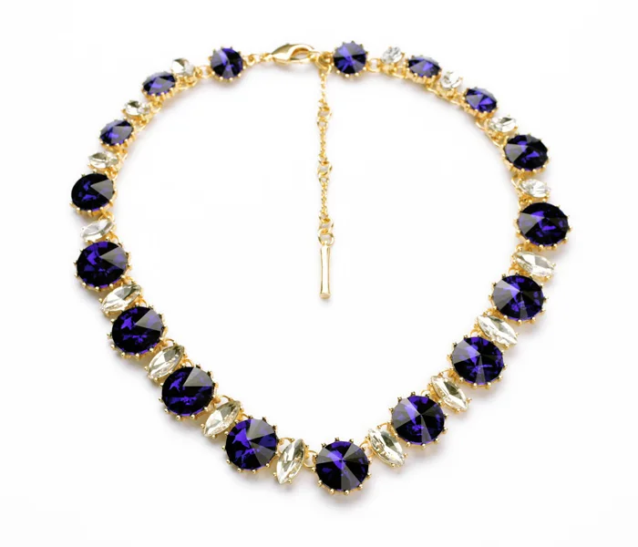 

N00950 Новое поступление 18 светильник-золотого цвета 2014 женское Короткое Колье чокер с кристаллами фиолетовое ожерелье