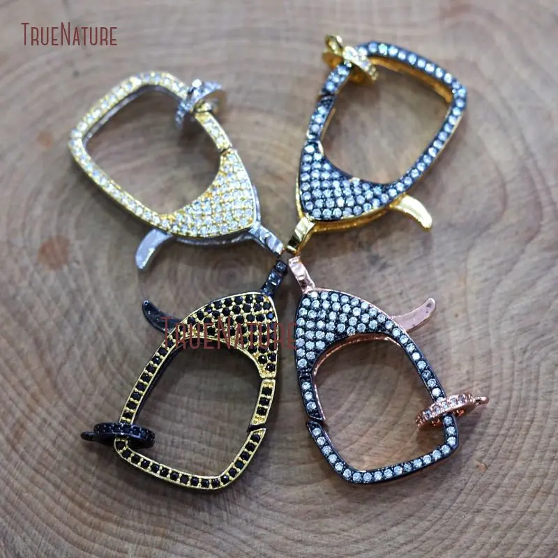 Wholesale Mixed Color Electroplating Zircon Cubic Micro Pave Lobster Clasp Copper Jewelry Accessory In 30*17 mm FC7560