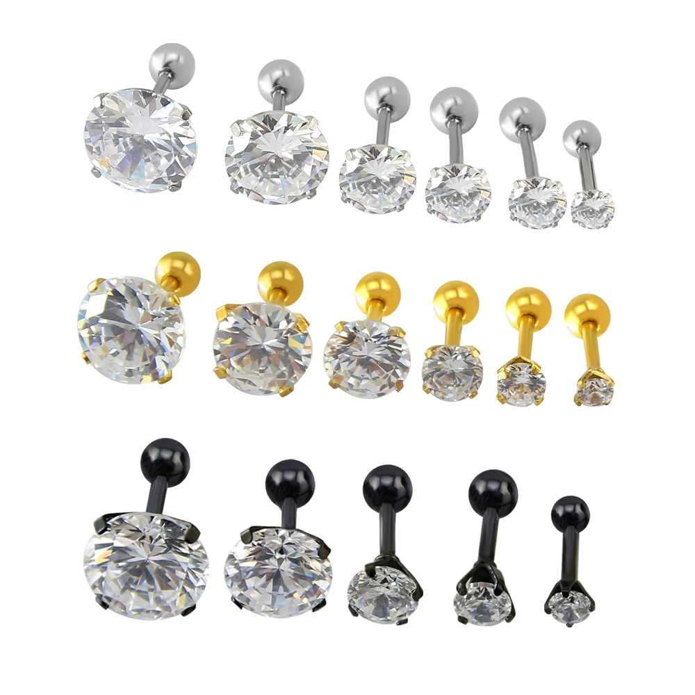 

1 Pair 16g Round Clear Cubic Zircon Prong Cartilage Earring Surgical Steel Stud Earrings Helix Tragus Women Wedding Party