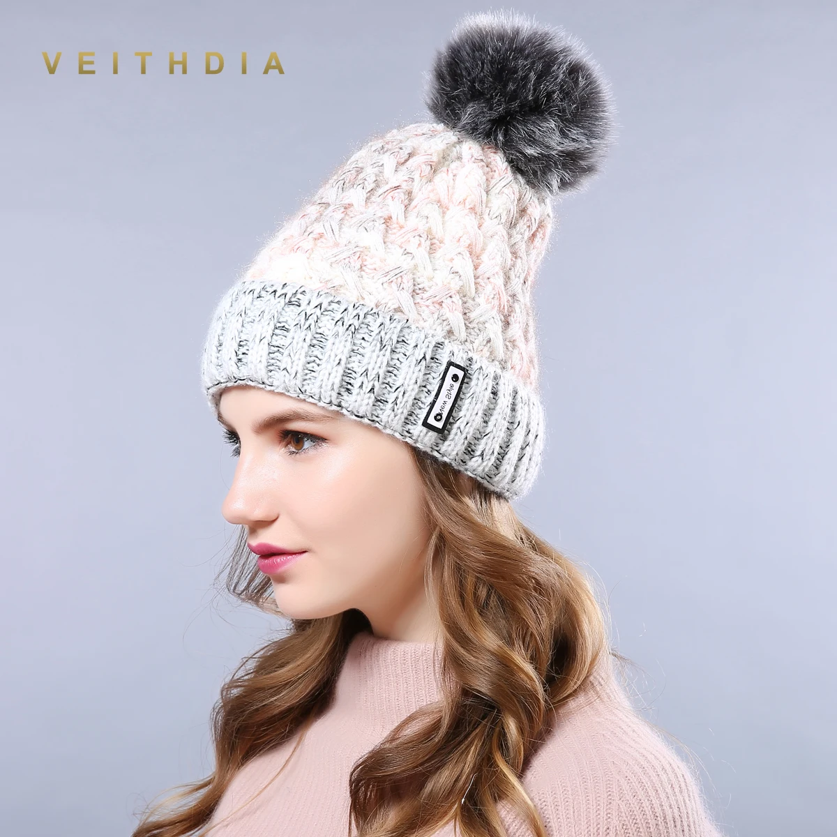 VEITHDIA женская зимняя шапка бини из искусственного меха для шапки вязаная Skully