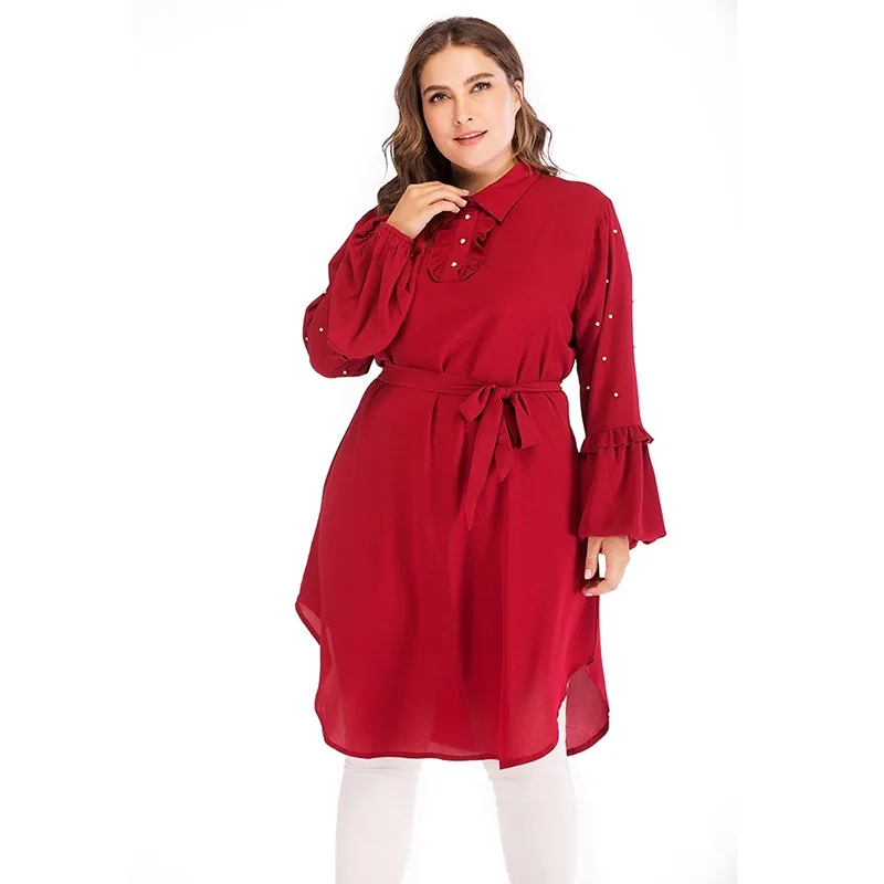 Мусульманская Мода 6XL Шифоновые Топы с длинным рукавом мусульманская одежда