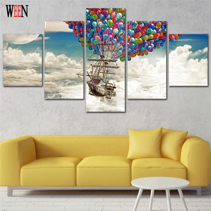 5 шт. в рамке воздушный шар парусина художественные настенные фотографии для