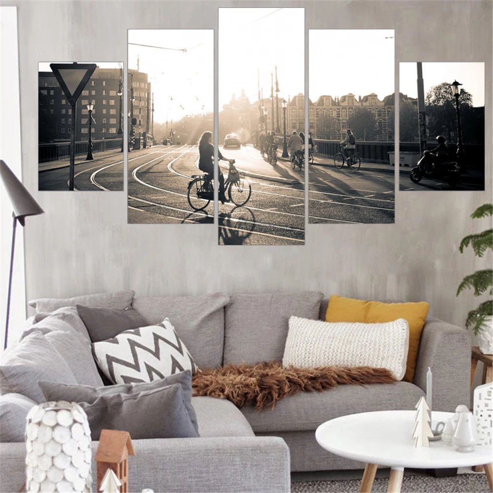 

2017 New Arrival Rushed Modern Unframed Irregular Frameless City Wall Art Print Home Decor Printings For Living Room 5pcs