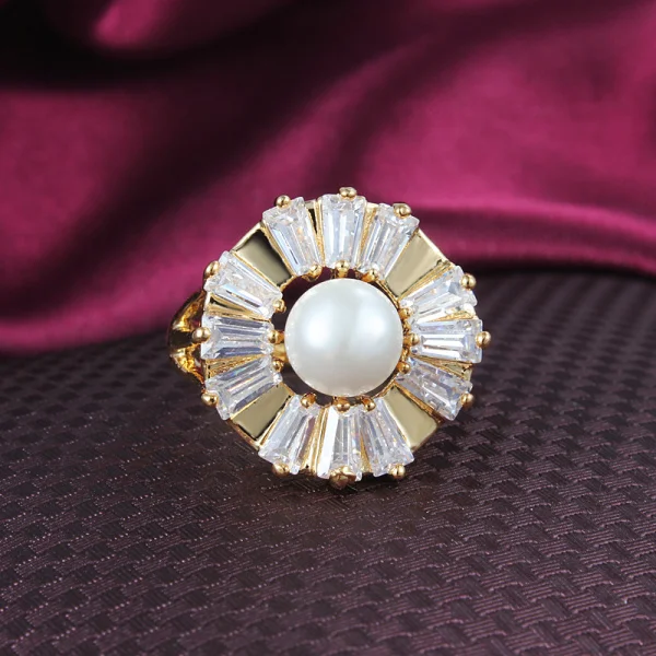 Позолоченное или серебряное кольцо красивый Хрустальный цветок с жемчугом из