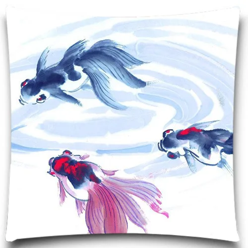 

Рыба в китайской живописи море подушки для животных чехол 5 Размер 9 Стиль Хлопок полиэфирный квадрат домашний декоративный диван для спаль...