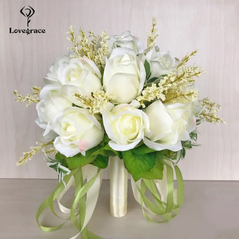 18 Head Silk Rose Wedding Bouquet for Bridesmaids Bridal Bouquets White Pink Artificial Flowers Mariage Supplies Home Decoration | Свадьбы и