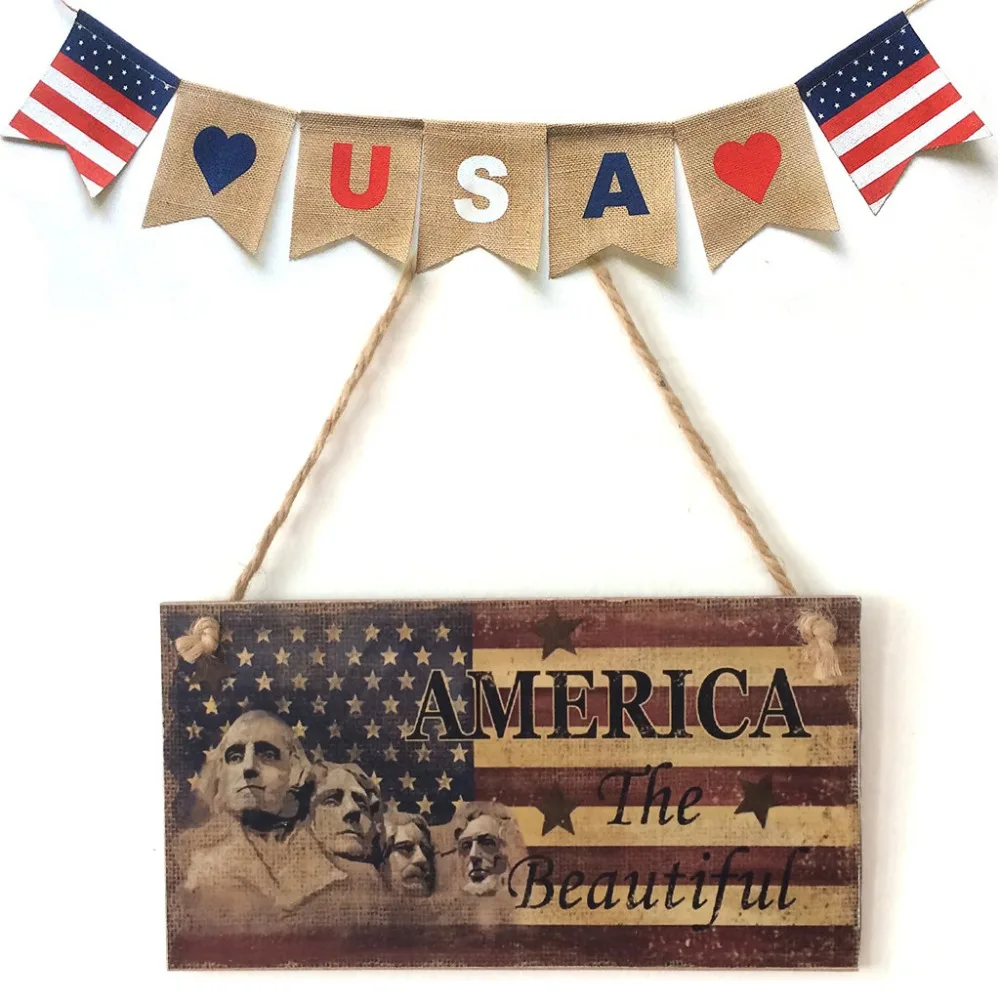Подвесная табличка Американский 4th of July День Независимости деревянная Бог