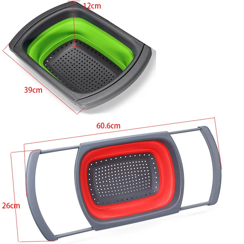 Collapsible Over the Sink Silicone Colander With Handle Kitchen Folding Strainer Red &amp Green Option 6-quart Capacity | Дом и сад
