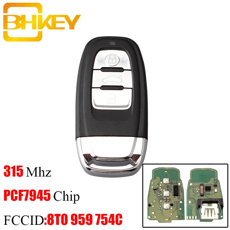

BHKEY 315Mhz Remote Car key For AUDI Q5 A4L A5 A6 A7 A8 RS S5 S4 2009-2012 Transponder Chip PCF7945 For AUDI 8T0 959 754C keys