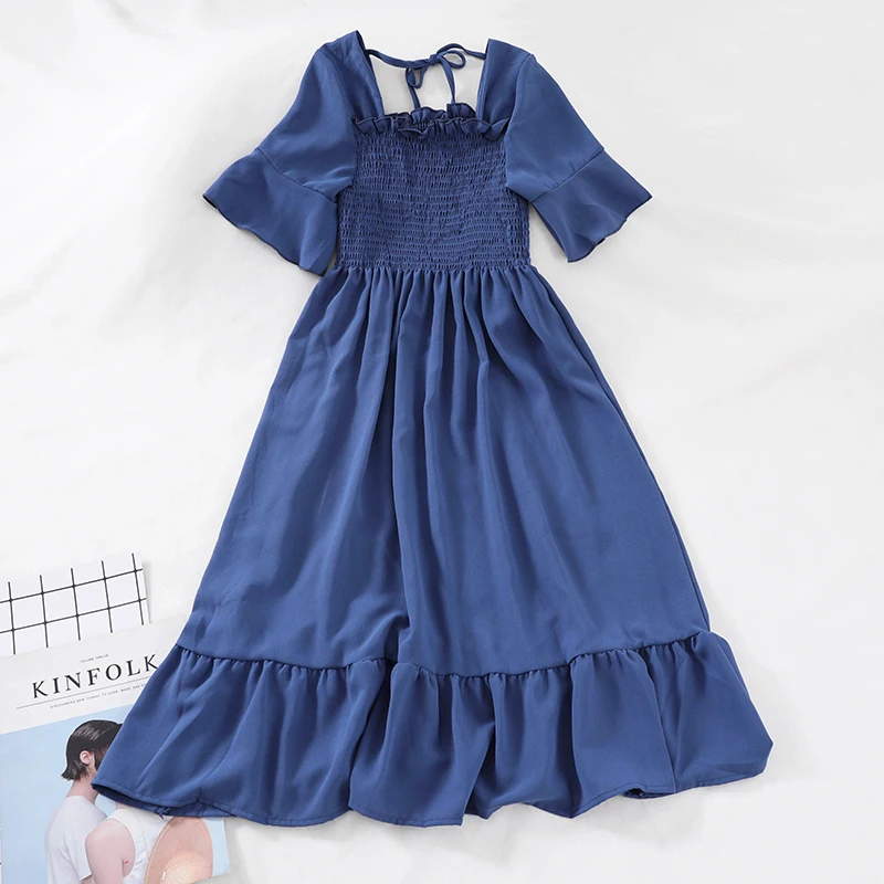 2019 новые модные женские платья свежие конфеты цвет шифон колледж Стиль длинное