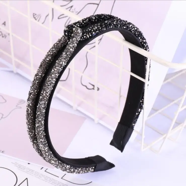 New Fashion Shining Metal Flower Bow Hairband Rhinestone Print Headband High Quality DIY Hair Accessories Jewelry Headwear Women - Цвет: Прозрачный