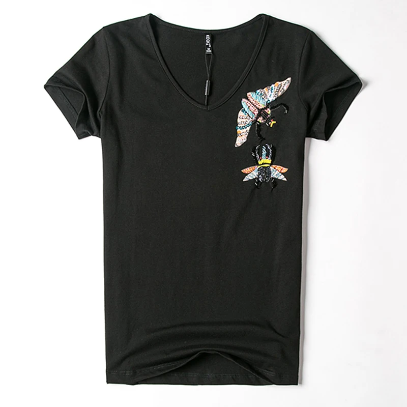 Летнее женское сексуальное платье с v образным воротом футболка хлопок черный