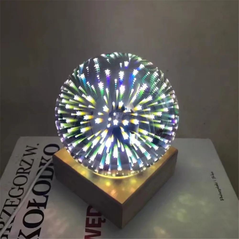 Деревянный красочный 3d светильник, волшебный шар, проекция, 3d лампа, USB источник питания, для спальни, атмосфера, Ночной светильник, небесная настольная лампа