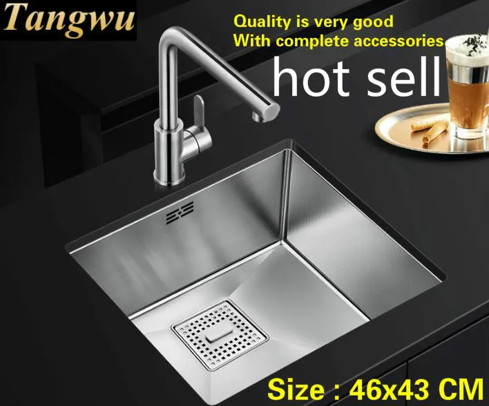 

Free shipping Household balcony trumpet high quality kitchen manual sink single trough durable 304 stainless steel 46x43 CM