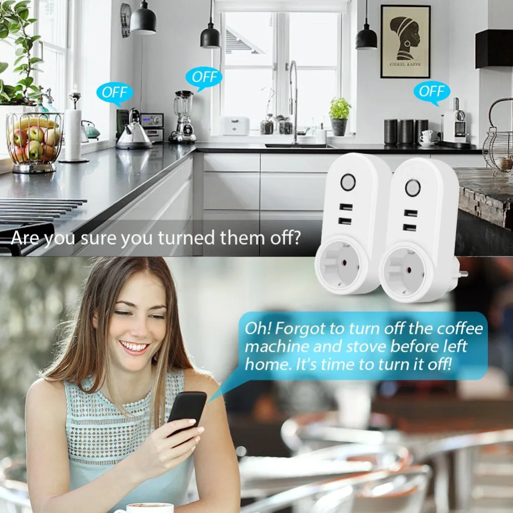WiFi умная розетка с европейской вилкой Беспроводная 2 USB разъемами Wifi Пульт
