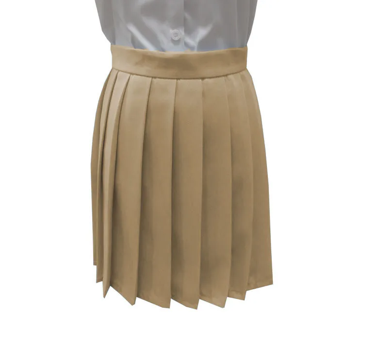 Khaki Kawaii короткая плиссированная юбка с высокой талией, женская школьная форма, Сексуальная мини-юбка с карманом, Saia Colegial Faldas Mujer - Color: Khaki