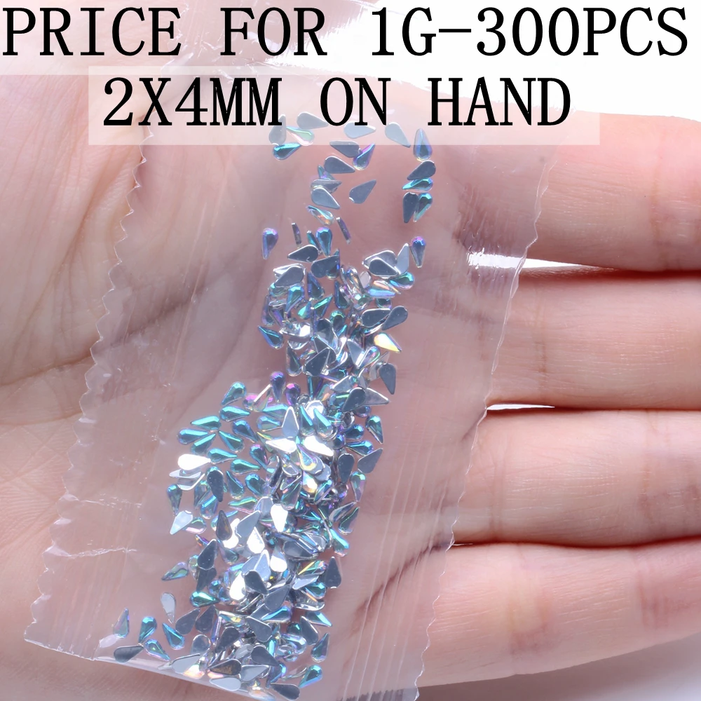 2x4mm 1g Акриловые стразы 6 размеров, Стразы для ногтей с плоской задней поверхностью, Стразы для ногтей 3D, инструменты для украшения ногтей - Цвет: 2x4mm 1g