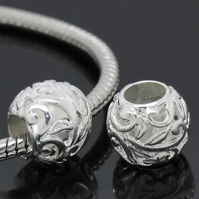 Круглые Медные шарики DoreenBeads серебристые с резным узором диаметр 12 мм отверстие 5