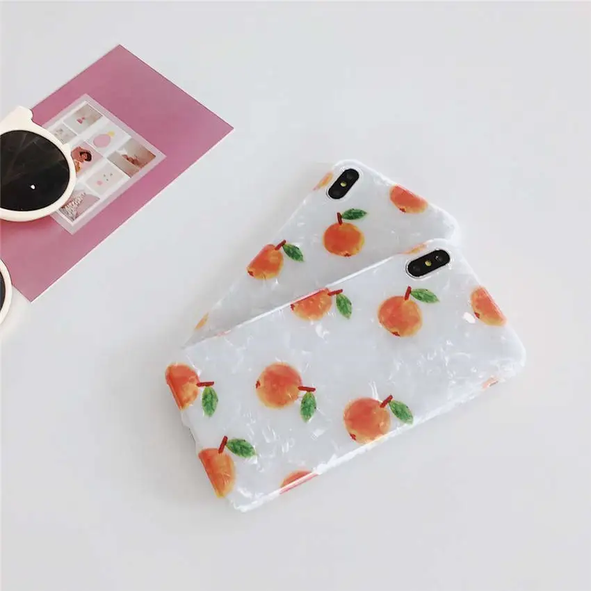 For iPhone XR XS MAX 8 7 6s Plus Back Phone Cases Full Covers 2019 Summer Orange Fruits Diamond Shell Pattern Fundas Coque Capa |