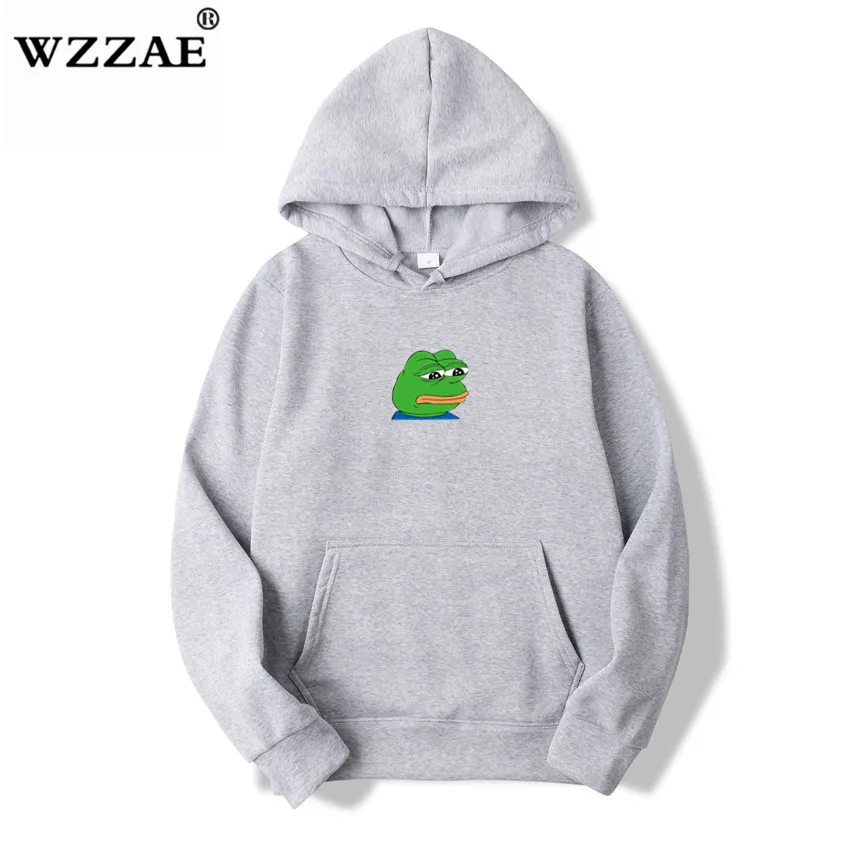 Новинка, Повседневная Толстовка с принтом Sad Frog, хип-хоп, уличная одежда, свитшоты для скейтборда, мужской/женский пуловер, худи, японские толстовки - Цвет: Light Gray
