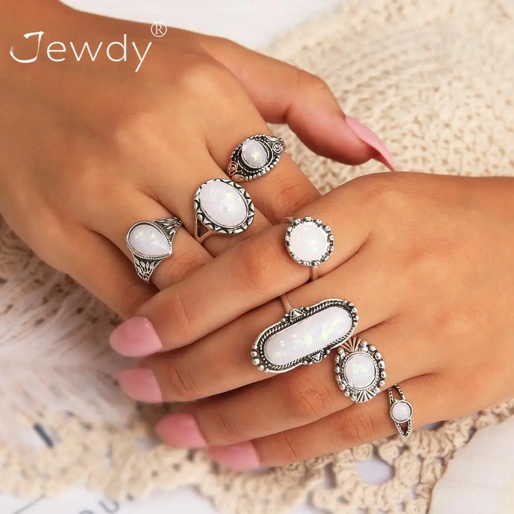 1127 50 стилей Boho Панк для женщин полые треугольные капли воды стрелка солнце драгоценный камень кристалл набор серебряных колец личность девушка ювелирные аксессуары - Цвет основного камня: 1127