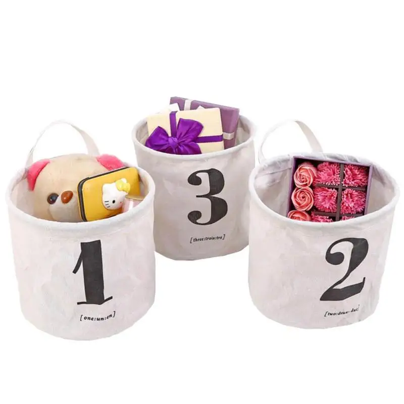 Белая корзина для хранения с цифрами Складная Водонепроницаемая белья из хлопка