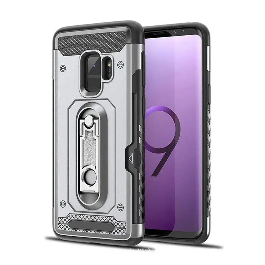 Защитный чехол VRSDES для samsung Galaxy Note 9, 8, S9, S8 Plus, слот для карт, подставка для samsung A6, A8, A7, A9, J4, J6 Plus - Цвет: Silver