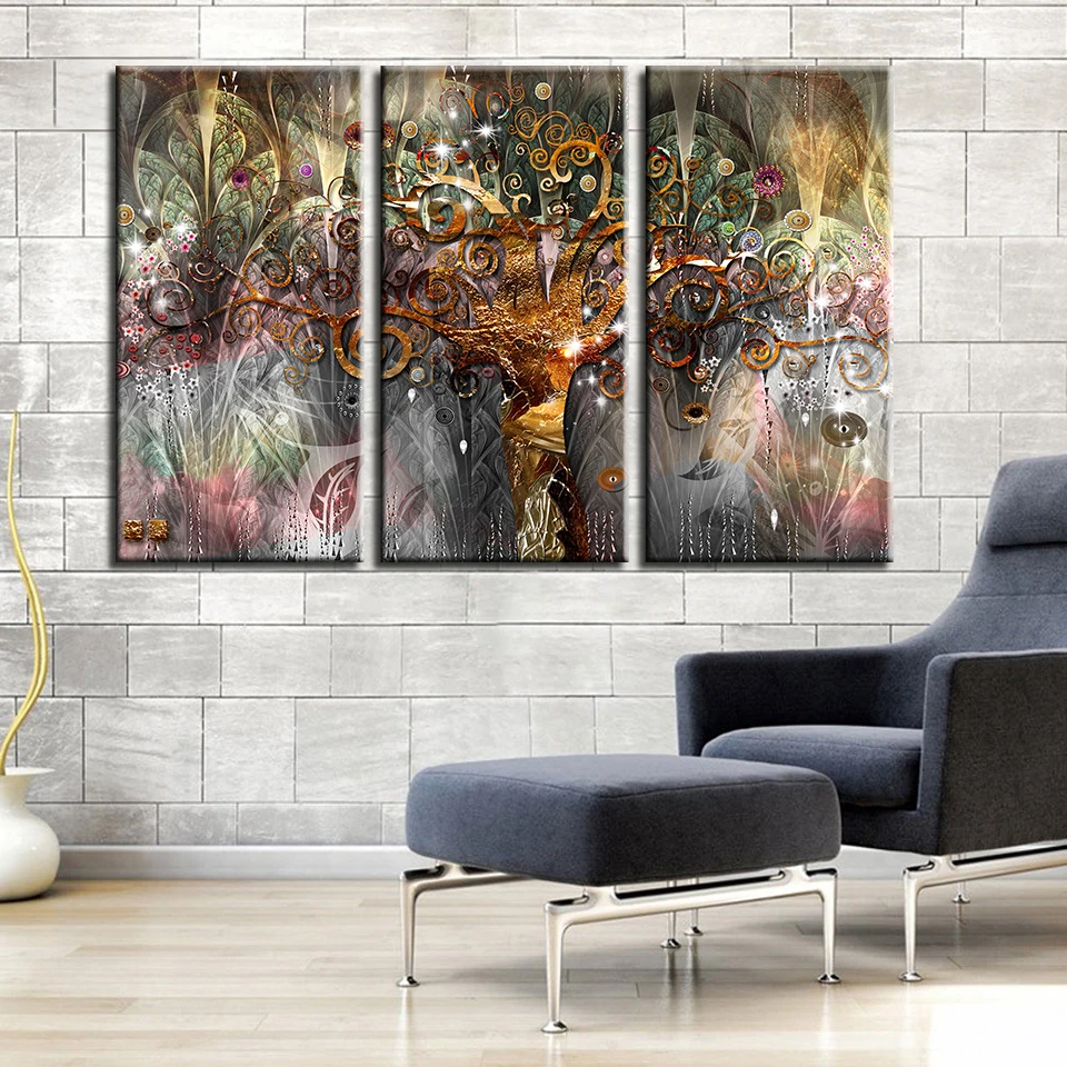 Печать на холсте плакат Спальня Wall Art рамка комплект из 3 предметов Густав Климт