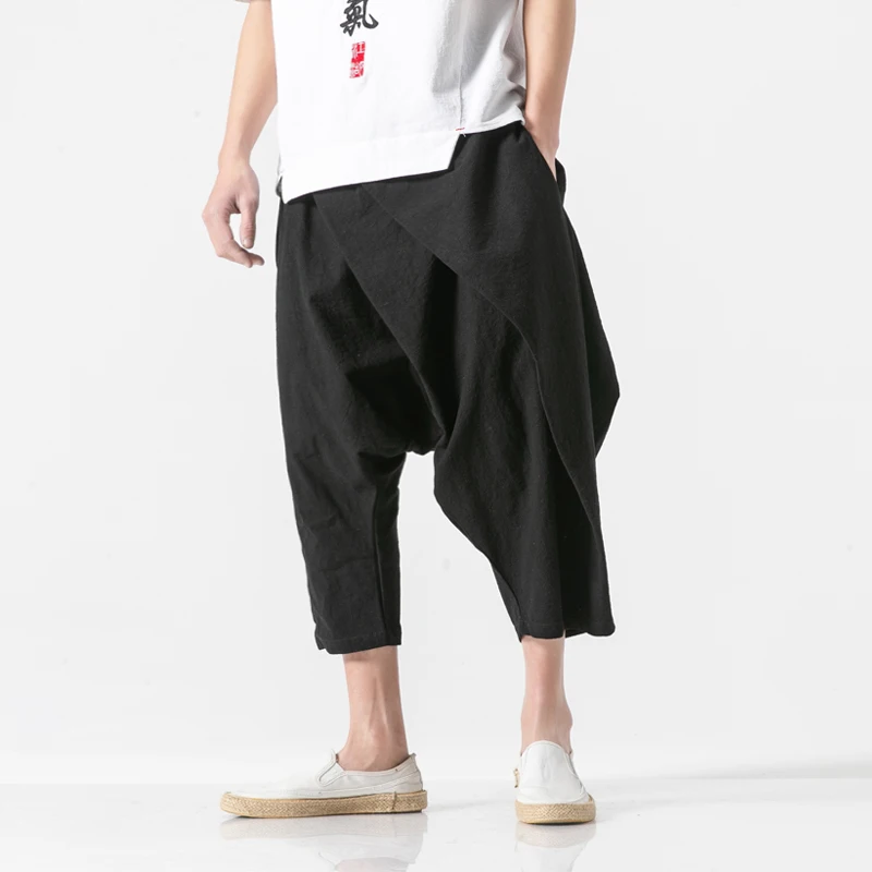 Men Low Crotch Cross Pants Fashion Casual Kimono Pant Male Loose Elastic Waist Wide Leg Trousers Streetwear Hip Hop Harem |