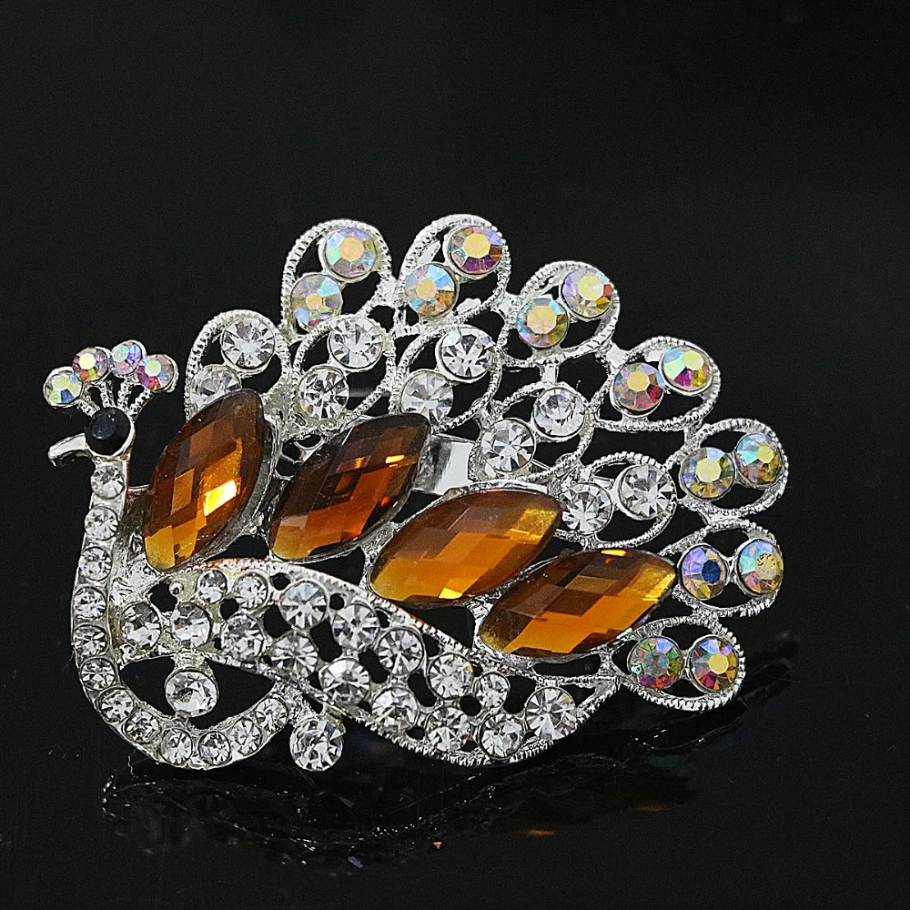 Мода Богемия Павлин Брошь животных красочный дизайн со стразами серебристый