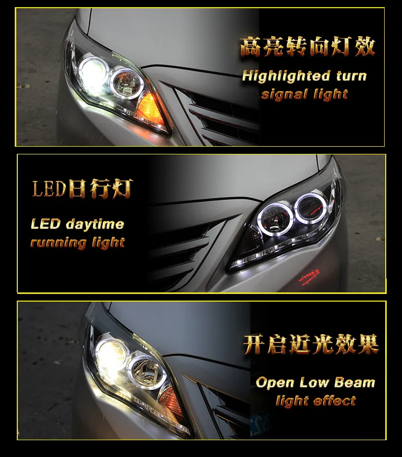 Автомобиль для toyota corolla фары Corolla фары 2011-2013 светодиодный направляющий DRL ангельские глазки H7 Биксеноновые линзы парковочная фара
