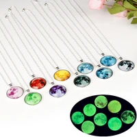 cute luminous galaxy necklace women galaxy cluster glass cabochon pendant necklace glow in the dark jewelry party friends gifts
