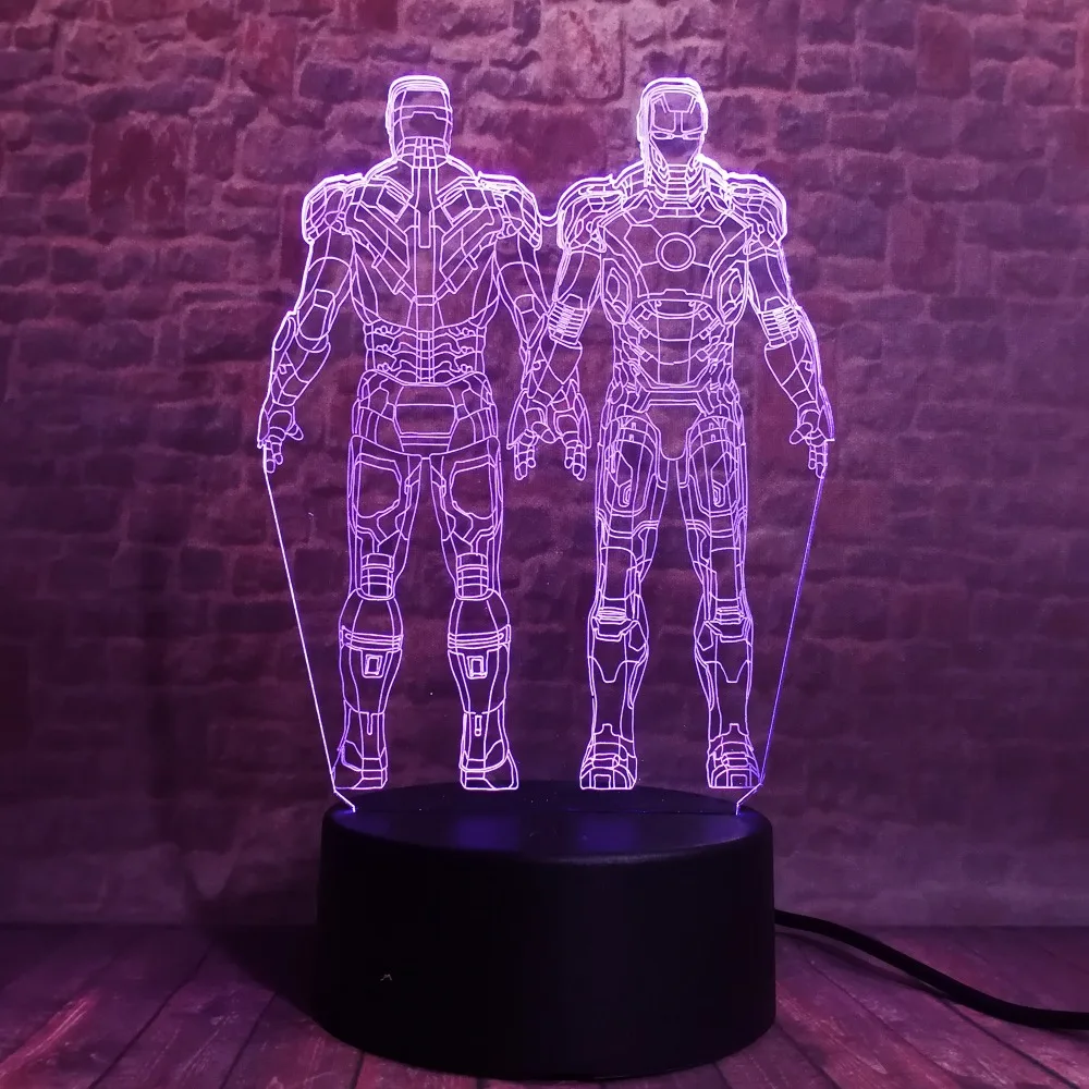 9 вариантов 3D светодиодный Железный человек Bulbing ночные светильники Иллюзия красочный градиент настольная лампа для спальни мальчиков Рождественский фестиваль подарки на день рождения