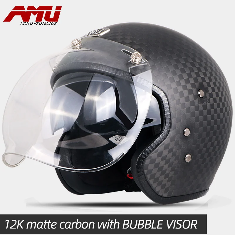 12K matte bubble Аму Половина шлема из углеродного волокна шлемы Ретро шлем мото rcycle мото Винтаж шлем реактивный скутер шлем мото rhelm capacete moto - Цвет: 12K matte bubble