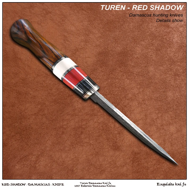 TUREN-Red Shadow 60 HRC ручной работы дамасский охотничий прямой нож коровья Кость