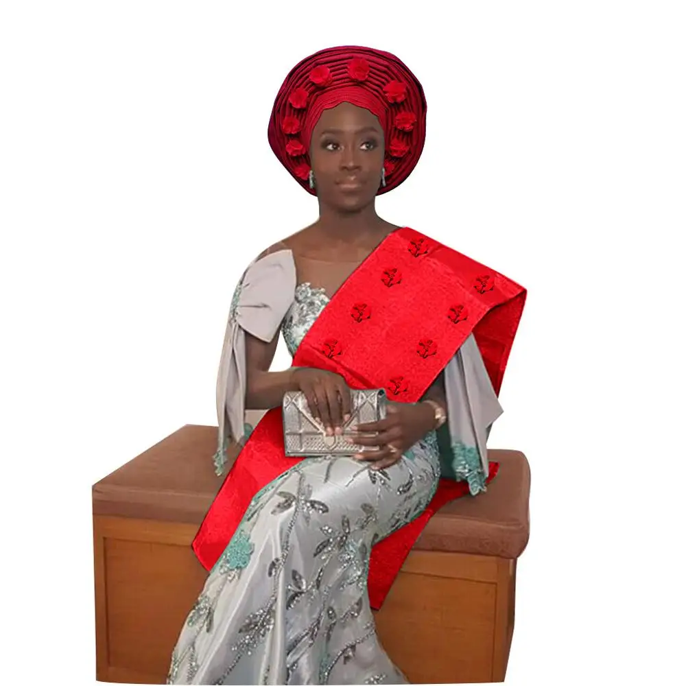 red ASO OKE геле Африканский Цветочный Женская повязка на голову с плеча - Цвет: red