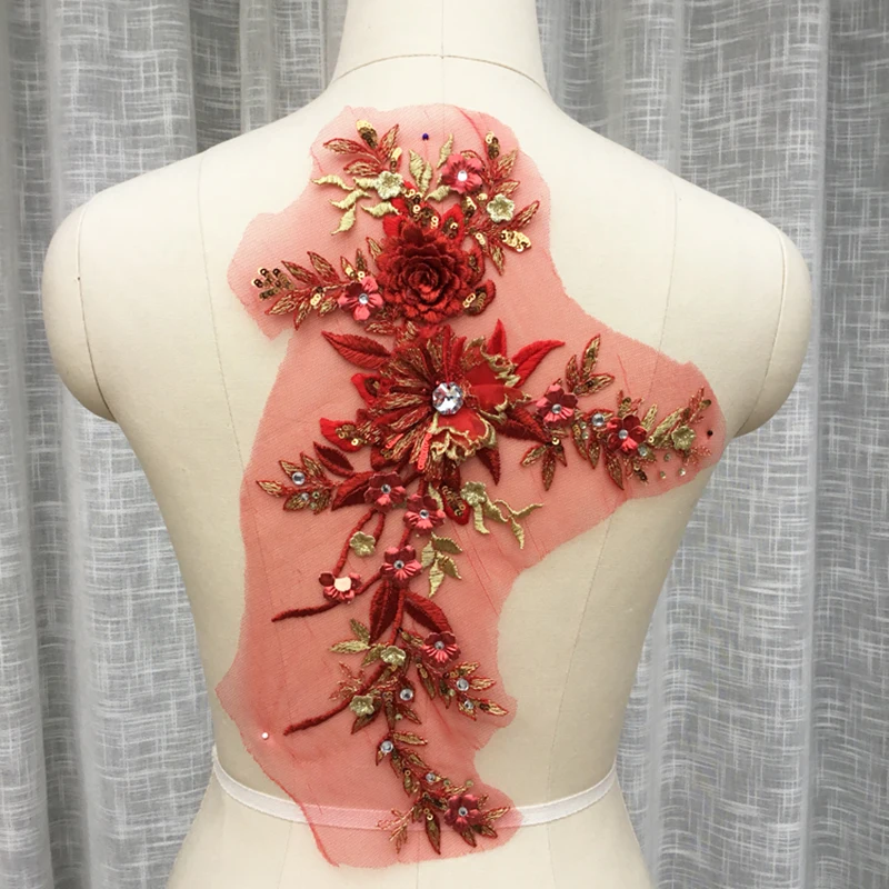 1 шт. Кружевная аппликация из бисера вышитая стерео кружевная Цветочная отделка