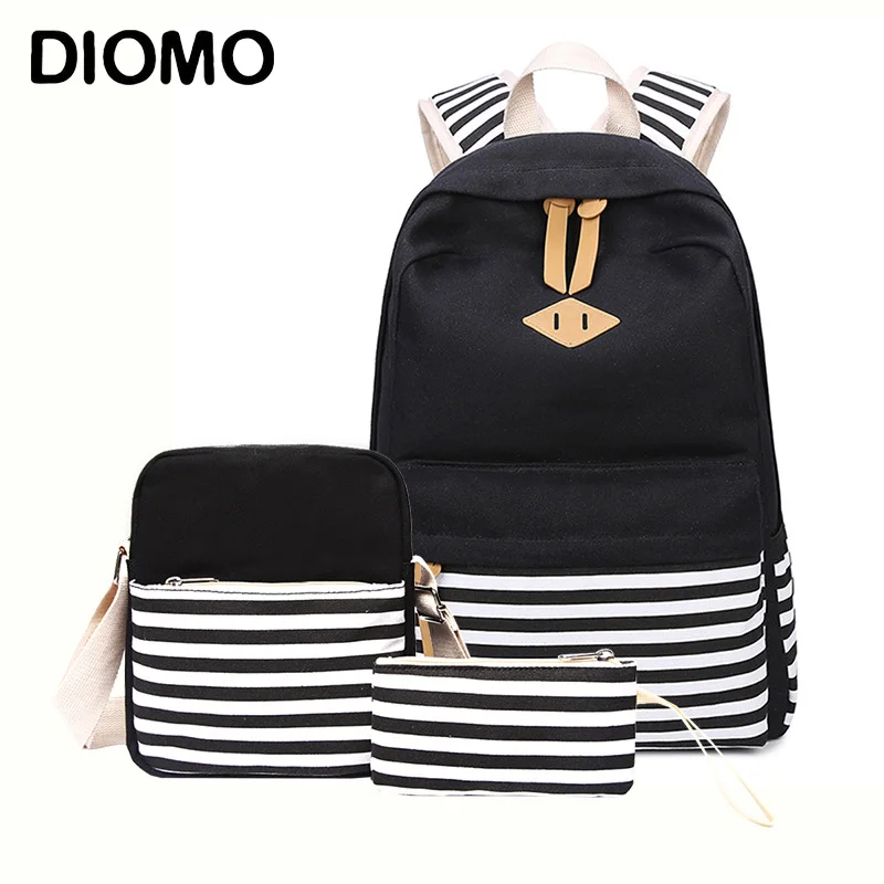 DIOMO 2022, школьная сумка, наборы для девочек, женский холщовый полосатый рюкзак для девочек-подростков, высокое качество, женская сумка для кни...