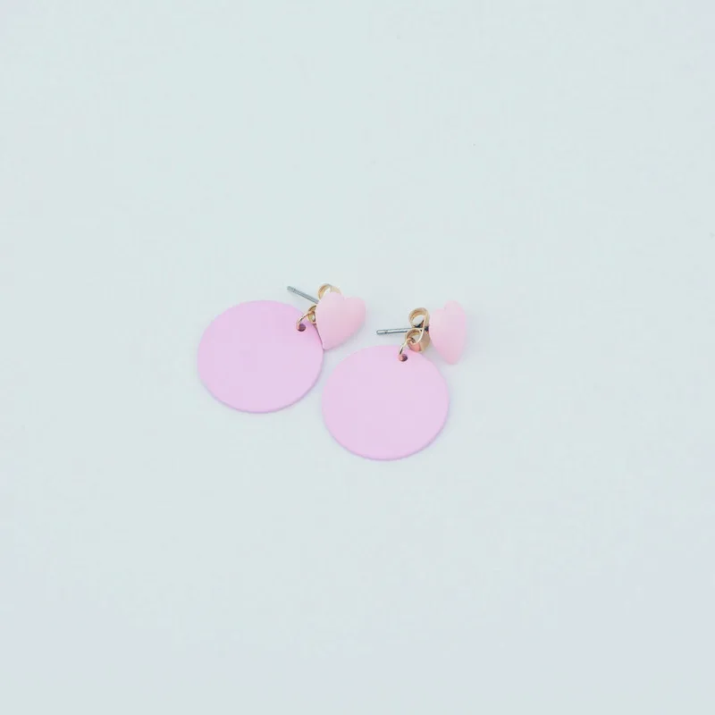 Новое поступление корейские серьги с красным сердечком круглый листовой диск