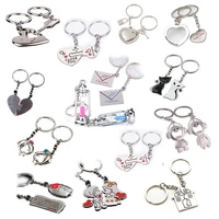2pcsset love heart keyring couple keychain family key ring gifts keyring car accessory charm women best friend bff jewelry