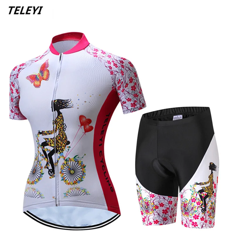 

TELEYI Women Bike Cycling Jersey Clothing Sets with pad cycling shorts racing team Outdoor Maillot roupa ciclismo mtb Sportwear