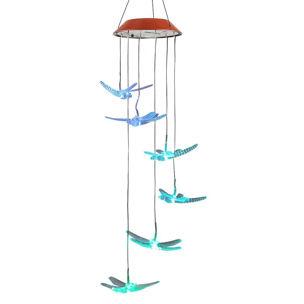 Transparent dragonfl Цветной светодиодный светильник с музыкой на солнечных батареях, наружный подвесной колокольчик, декоративная лампа для патио, сада, украшения дома - Цвет: Transparent dragonfl