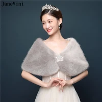janevini new elegant gray faux fur bridal wraps short wedding cloak capes stoles shrug winter warm bolero christmas party coats