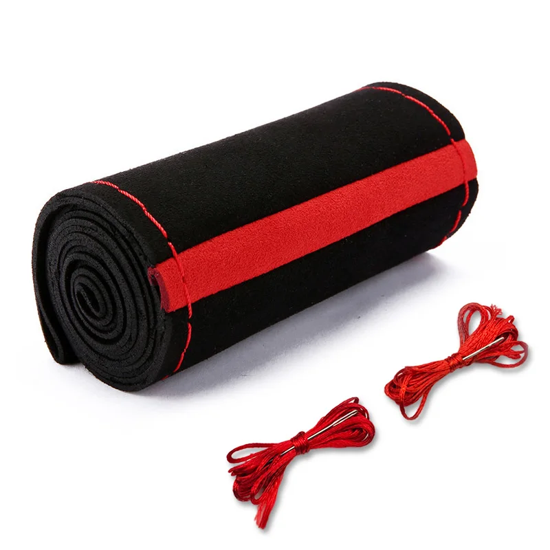 Black and Red Превосходное качество кожаный чехол рулевого колеса автомобиля DIY оплетка рулевые Чехлы против пота скольжения спортивный стиль для большинства автомобилей 15 дюймов - Название цвета: Black and Red