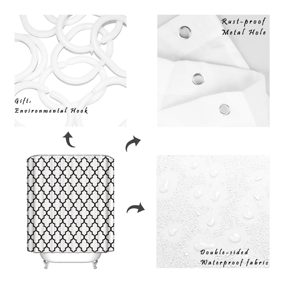 Классическая белая и черная Геометрическая занавеска для душа декоративная