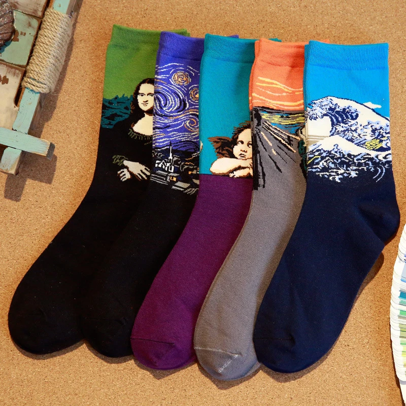 Autumn new fashion trend in men breathable tube socks sweat deodorant crazy painting series male cotton | Тематическая одежда и